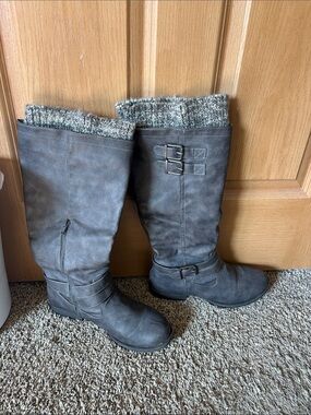 JustFab Gray Over-the-Knee Boots with Knit Cuff